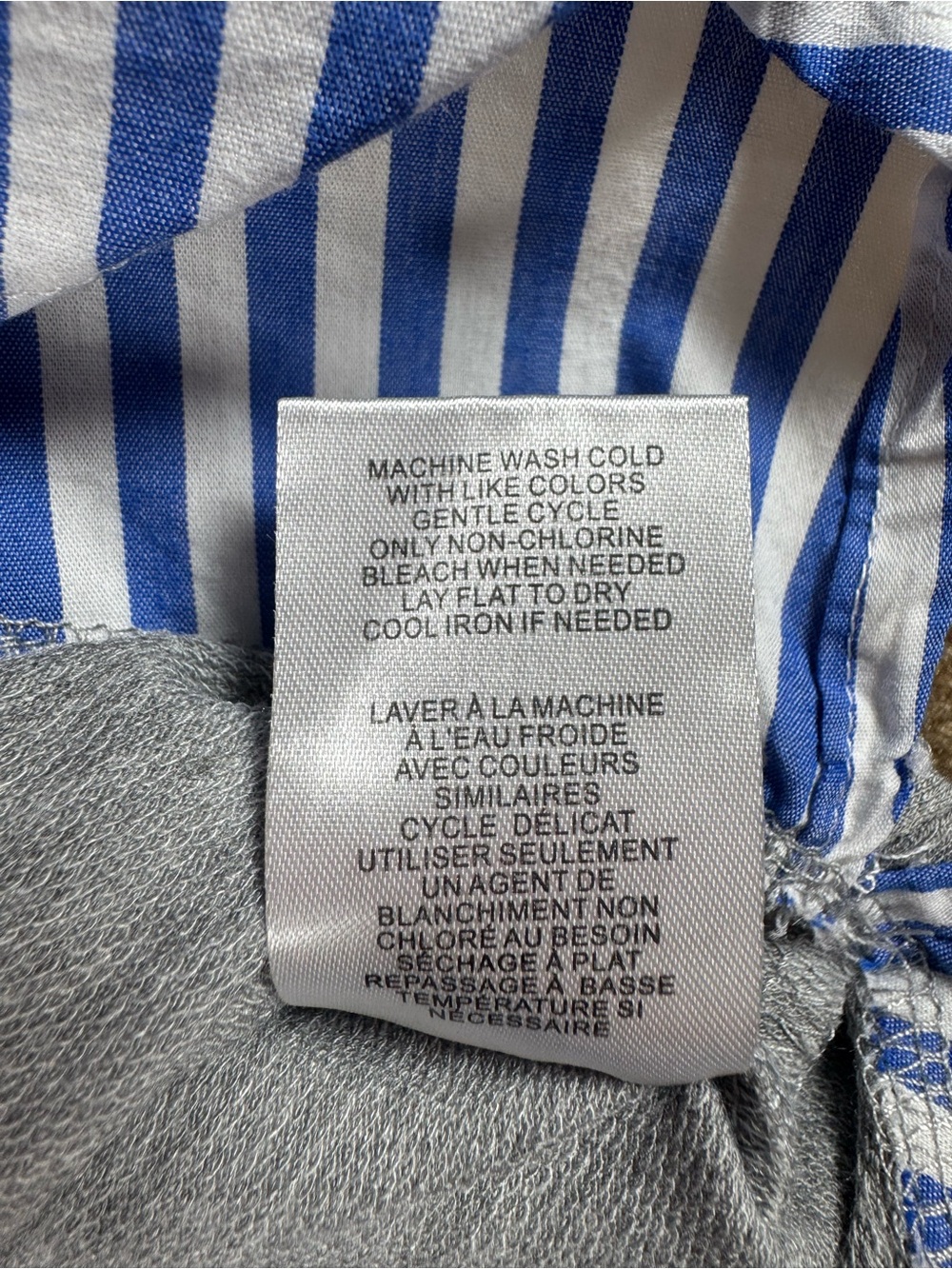 Sweater Top Gray Mixed Media Mock Layering Large Pullover Striped Hem Top - Picture 7 of 11